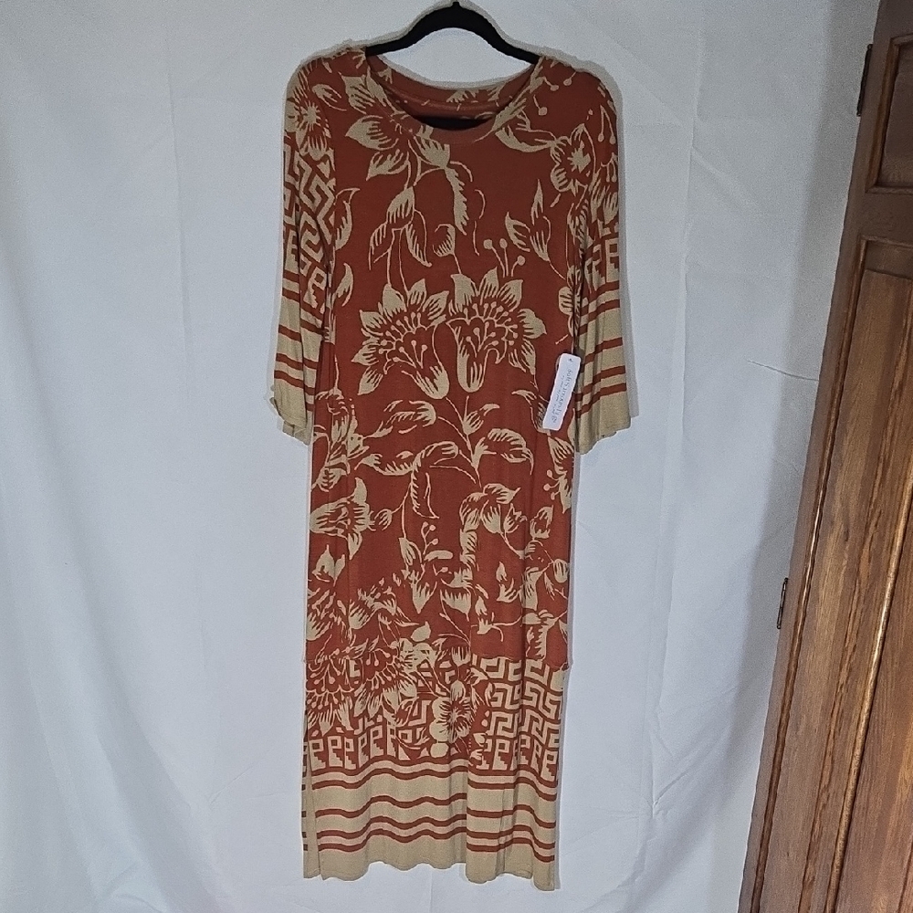 Floral Print Midi Dress - Terra Cotta Color